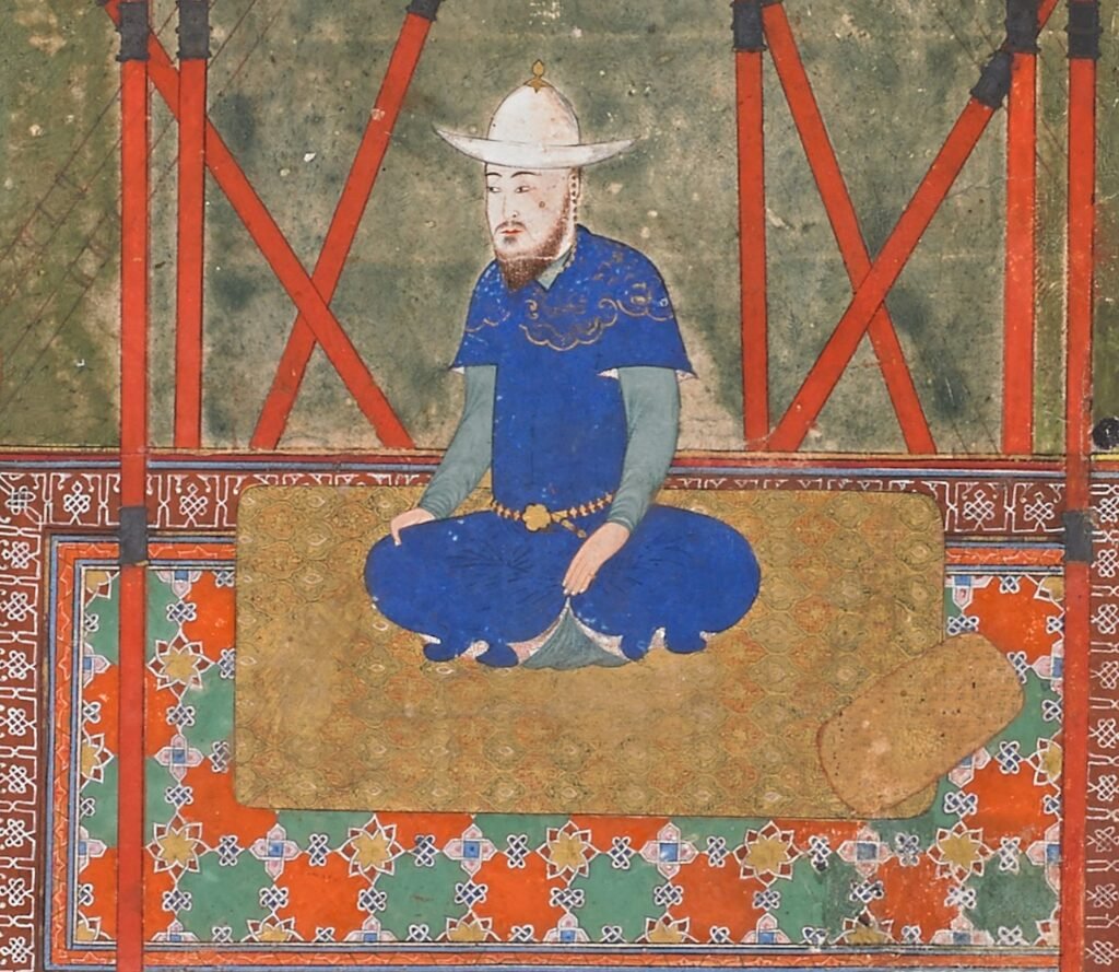 Oturmuş hâlde tasvir edilen Uluğ Bey