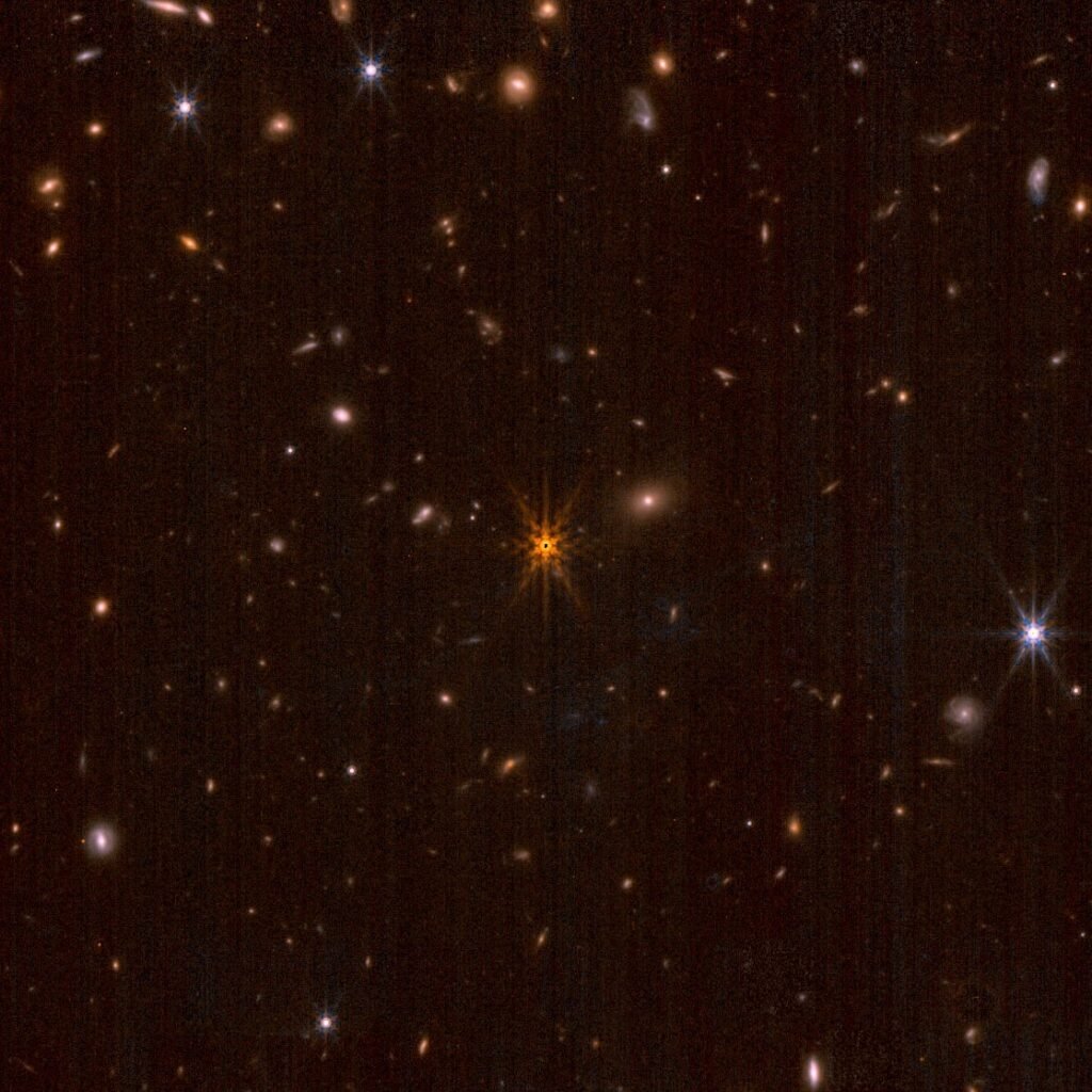 JWST NIRCam ile görüntülenen WISE 0855-0714: soğuk kahverengi cüce kızılötesinde tek bir soluk nokta olarak görünüyor